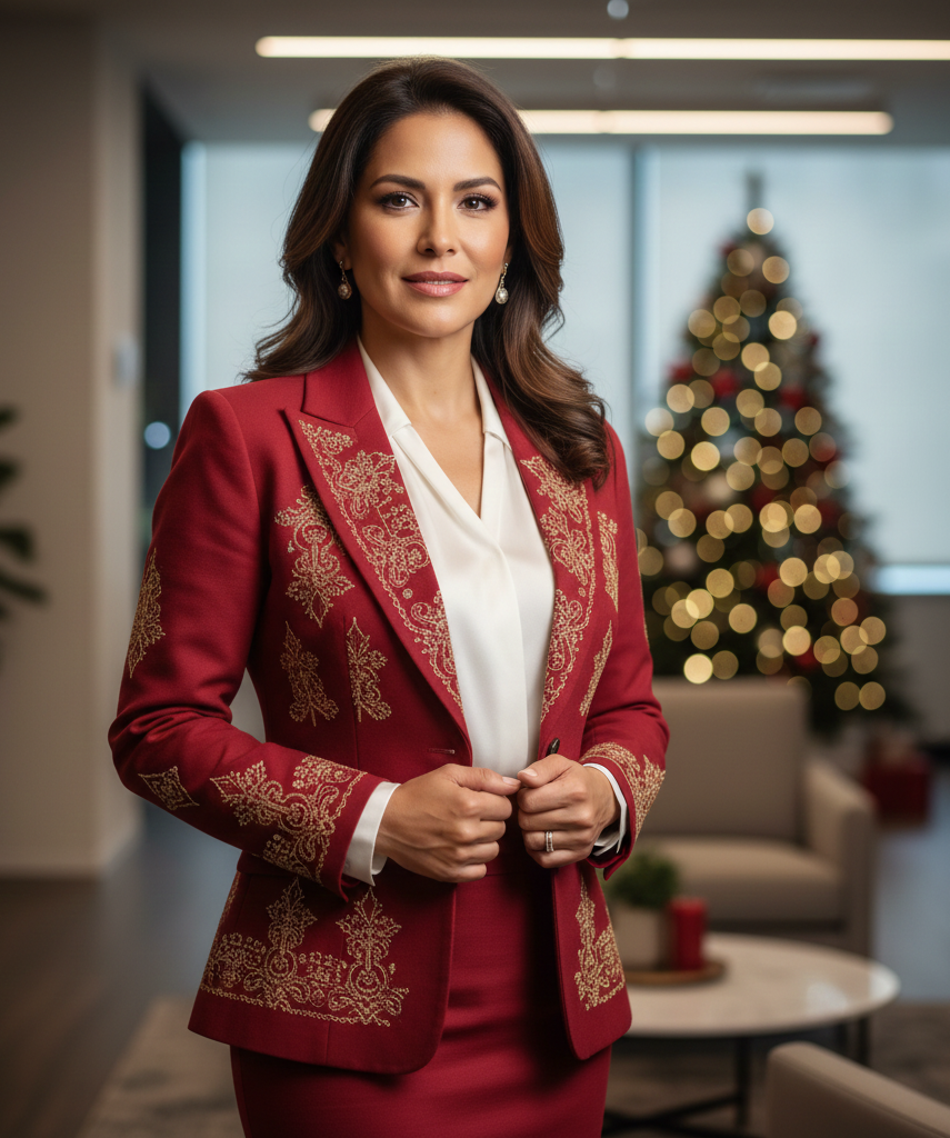 Outfits para eventos navideños: traje sastre de noche